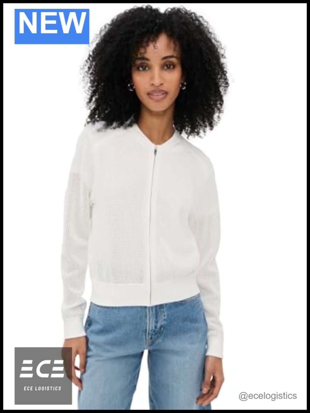 Pointelle Bomber Cardigan Lightweight Open Knit Long Sleeve Women's
